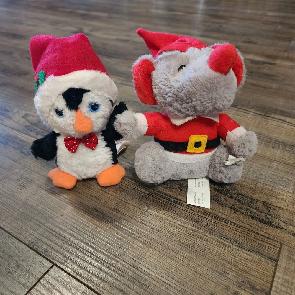 2 small Vintage Christmas plush mouse and penguin  b38